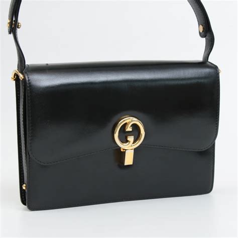 gucci black leather signature|vintage black gucci shoulder bag.